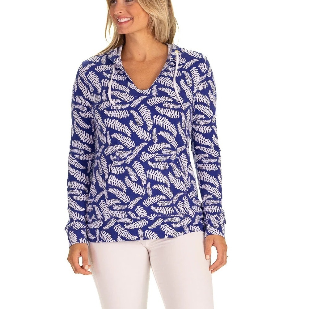 Duffield Lane THE HALLIE HOODIE IN LELAND GAL BLUE FERN, size Large